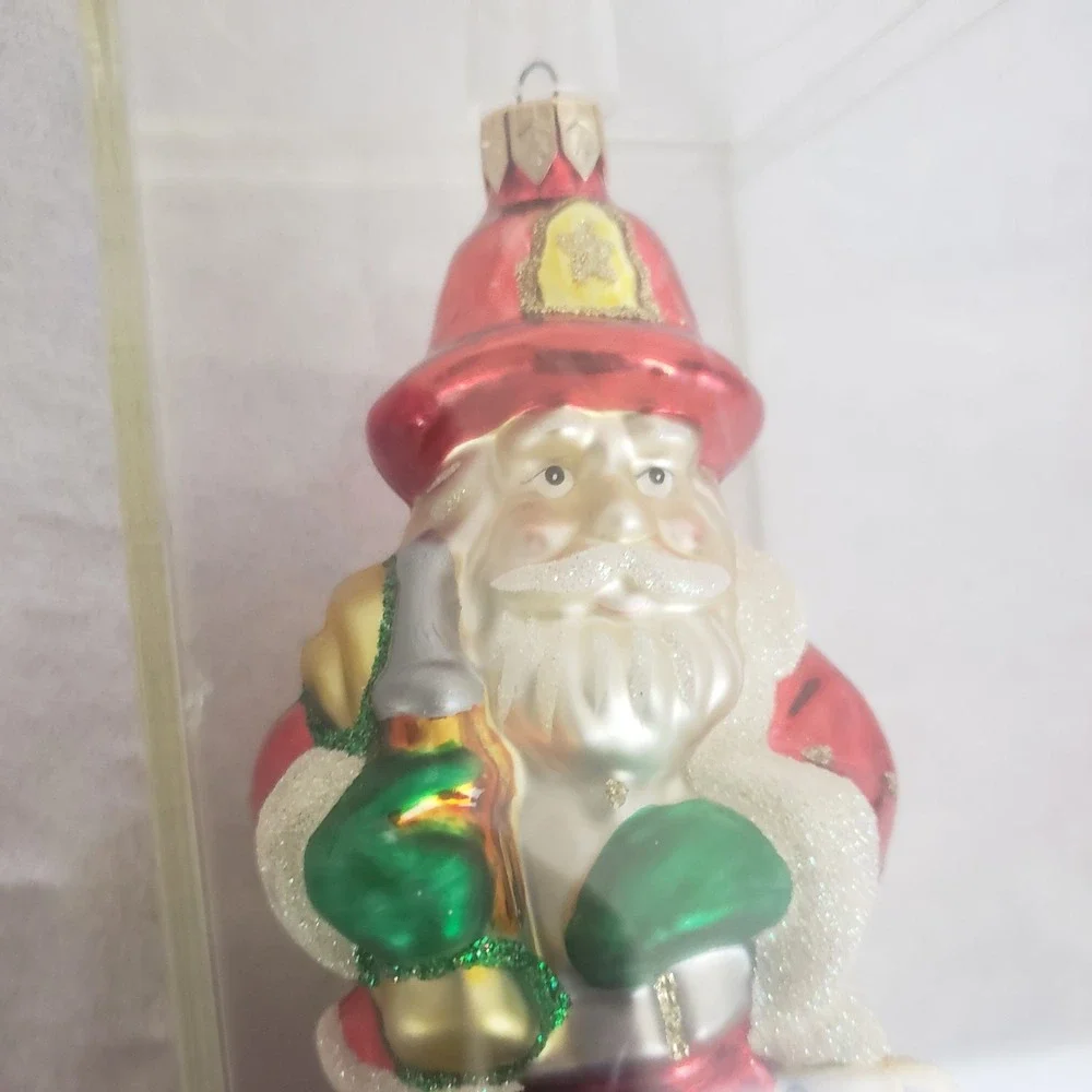 Blown Glass‎ Santa Fireman Dalmatian Ornament Handcrafted In Acrylic Case 5